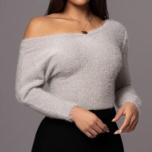 JLUXLABEL Off-the-Shoulder Gray Sweater